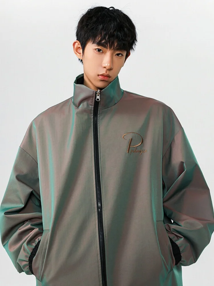 

Двусторонняя мужская летная куртка в американском ретро-стиле с воротником-стойкой, весенне-осенняя, модная, с градиентным цветом, верхняя одежда