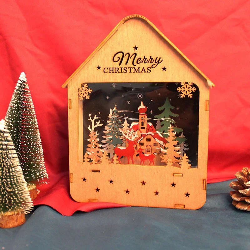 Tema natalizio Ciondolo a LED Pupazzo di neve Pan di zenzero Babbo Natale Casa luminosa Albero da appendere in legno Decorazione per feste di Capodanno