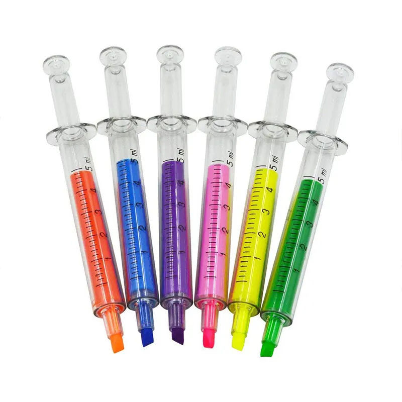 30Pcs Tationery Cute Syringe Highlighter Pen Markers Injection Syringe Colorful Pen Novelty Products