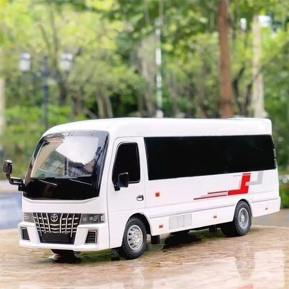 1:33 Schaal Coaster Zakelijke Bus Diecast Legering Model Speelgoed Autodeuren Geopend Geluid Licht Trek Miniatuur Voertuigen Kinderen Geschenken
