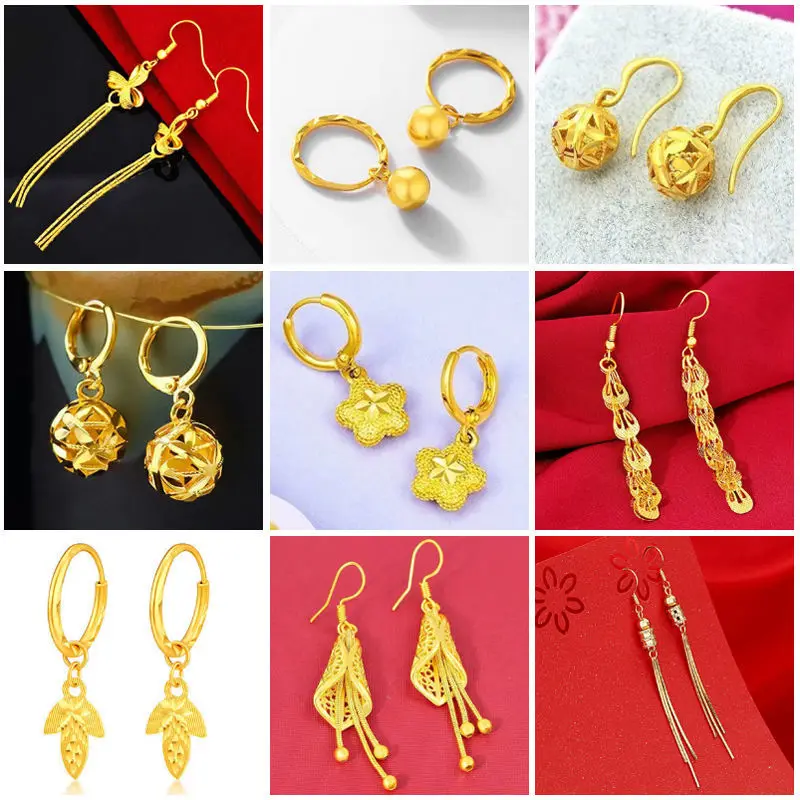 UMQ Vietnam Sha Jin Da Water Drop Earrings Long Non-Fading Custom Ornament Ladies Ear Clip to Give Mom Wife Ornament