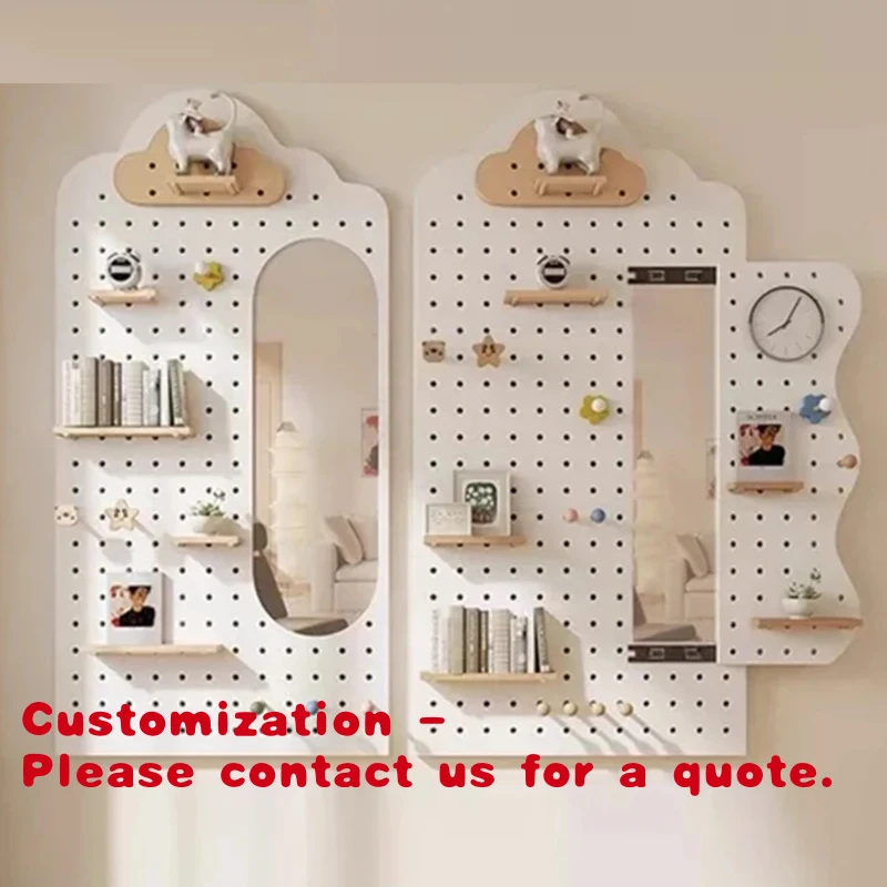 

Customize.Cloud Top Clock Pegboard Display Stand with Mirror Wooden Hole Board Book & Decor Organizer Display Stand