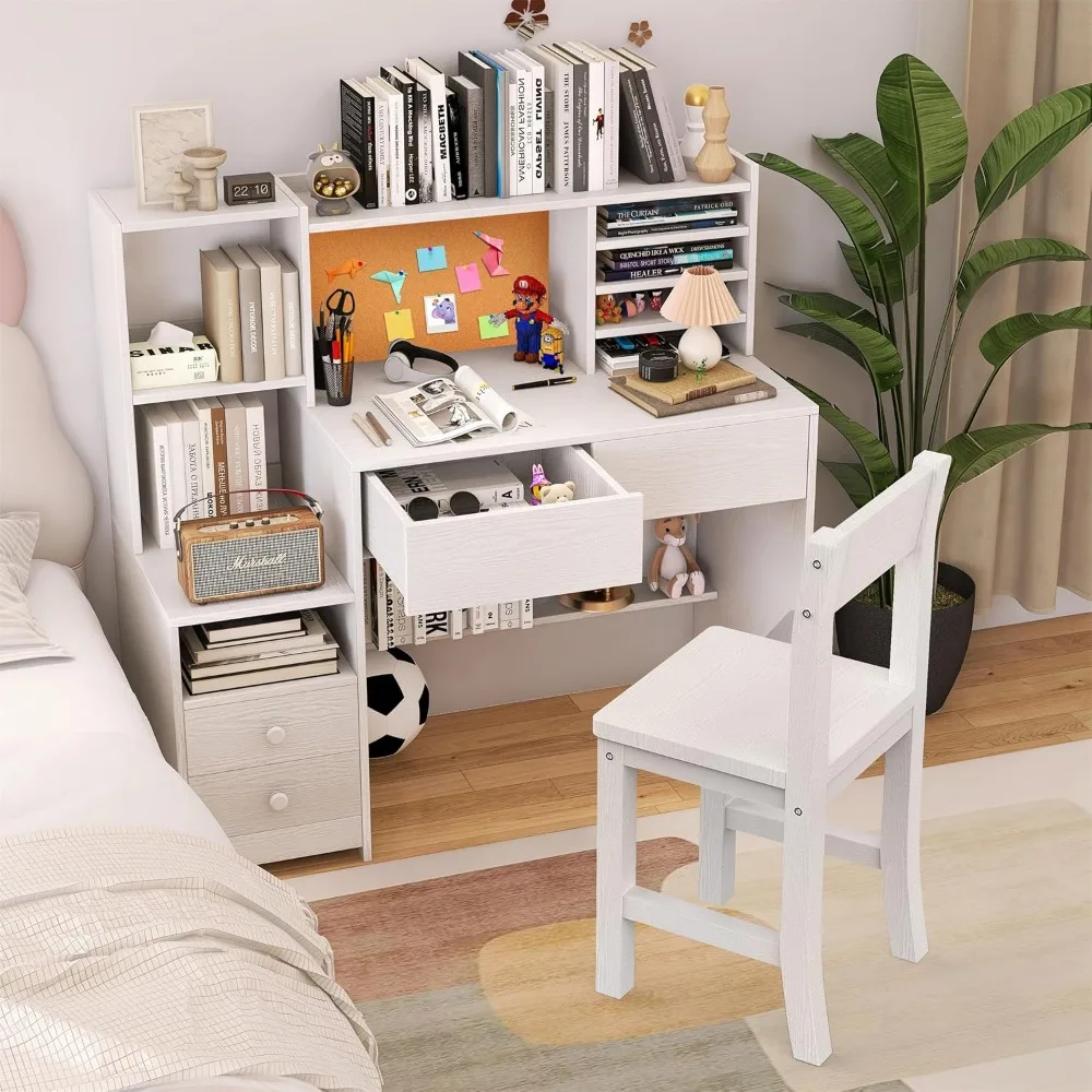 Children's Study Table, Storage Cabinet with 4 Removable Drawers for 5-12 Years, with Chair, Children's Table and Chair Set