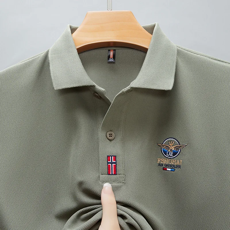 Short Sleeved Polo Shirt for Men in Summer 2025, New Business Casual Wrinkle Resistant Half Sleeved Lapel T-shirt, Loose and Iro