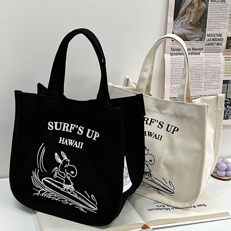 

Snoopy Handbag MINISO Kawaii Anime Cartoon Cute Print Meal Box Bag Canvas Bag Portable Tote Bag Fashionable Small Square Bag