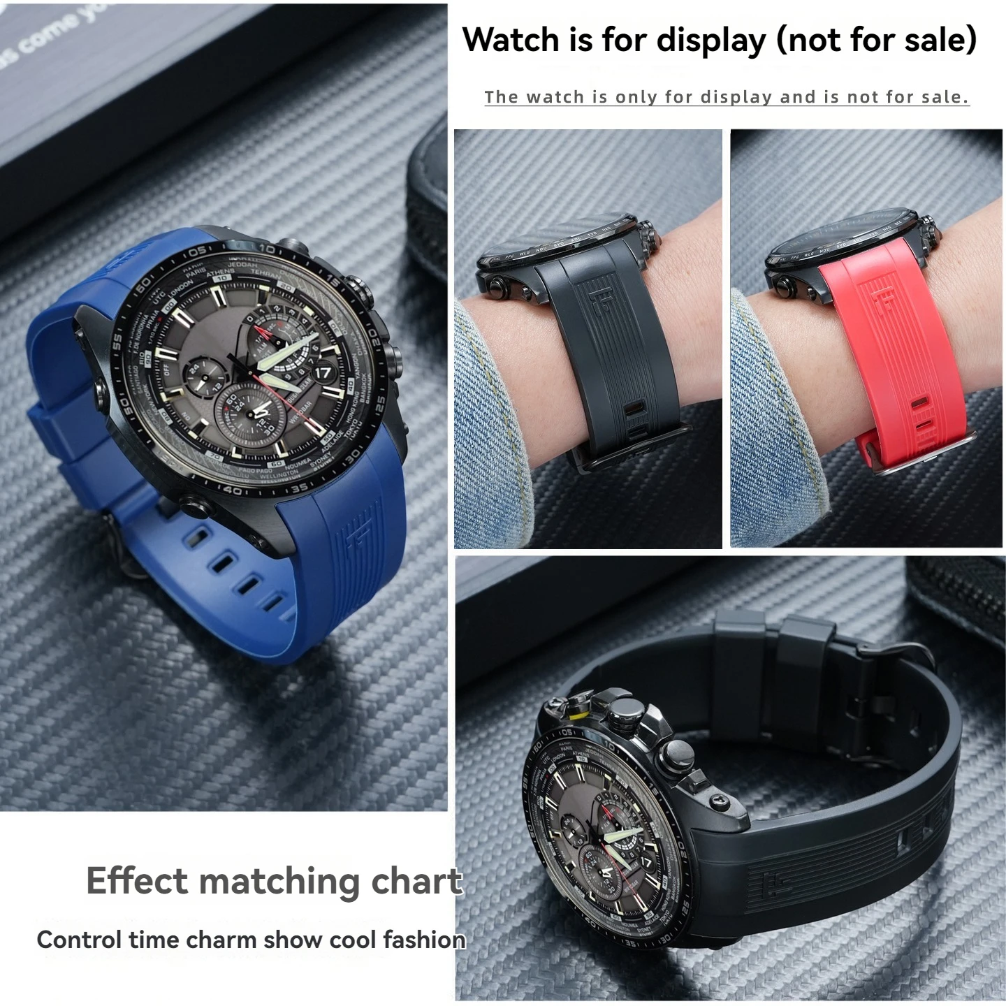 22mm Silicone Rubber Watch Band Strap with Curved End Links for Casio Edifice EQS-500 EQA-200 EQA-300 EQW-M600 Sport Men's view 3