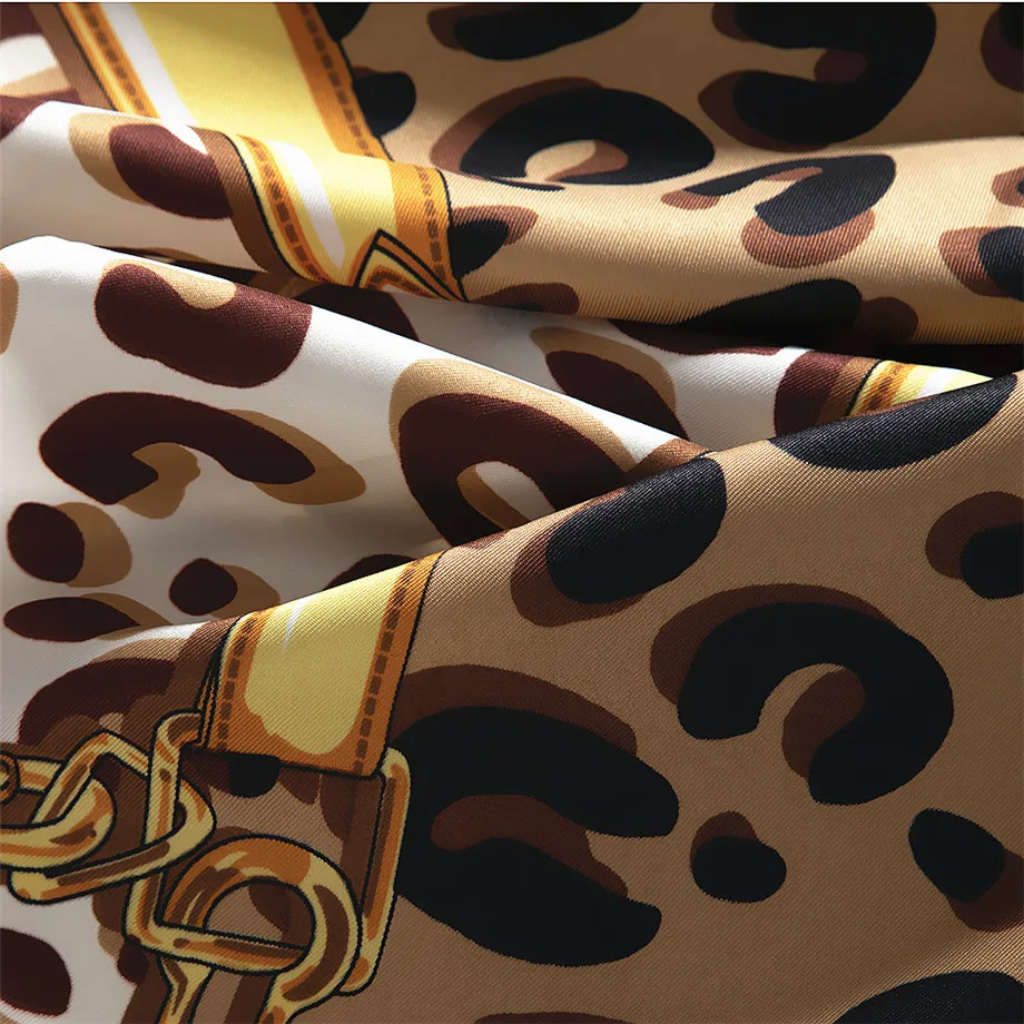 100% Twill Silk Women Scarf Classic Leopard Print Square Scarves Luxury Brand Large Shawls 130*130cm Hijab Scarfs For Ladies