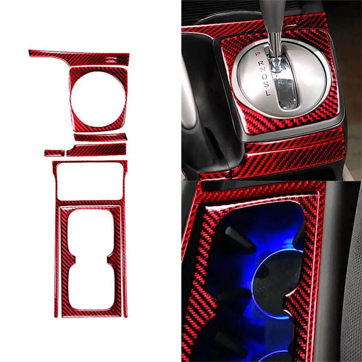 

8Pcs for Honda Civic 06-11 Red Carbon Fiber Automatic Gear Shift Cover Trim Set