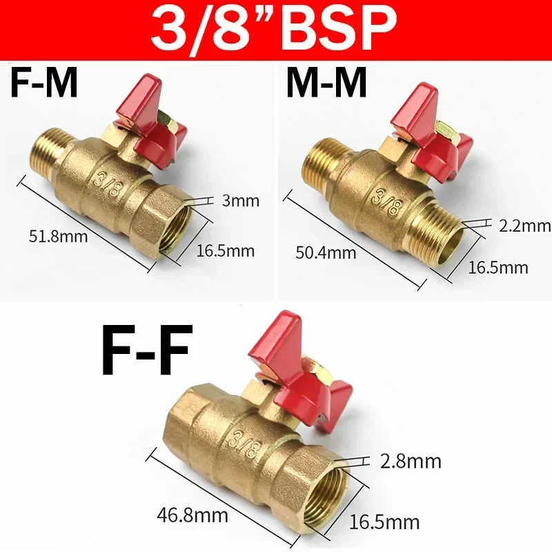 5/20/100pcs Brass Ball Valve Air Compressor Water Gas Oil Shut Off Valve 1/8" 1/4" 3/8" 1/2" BSP Threaded Mini Male To Female