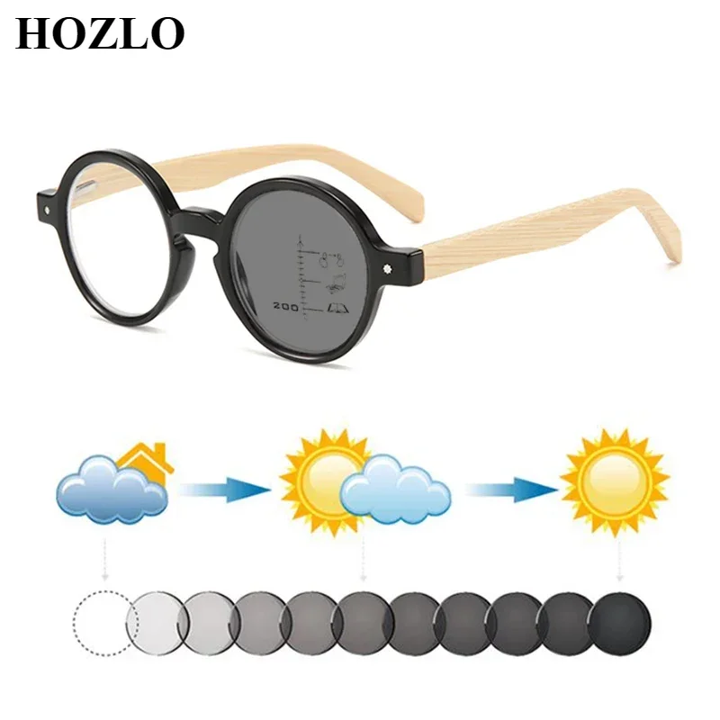 

Bamboo Legs Photochromic Progressive Reading Sunglasses Women Men Retro Presbyopic Hyperopia Dark Glasses Custom Prescription