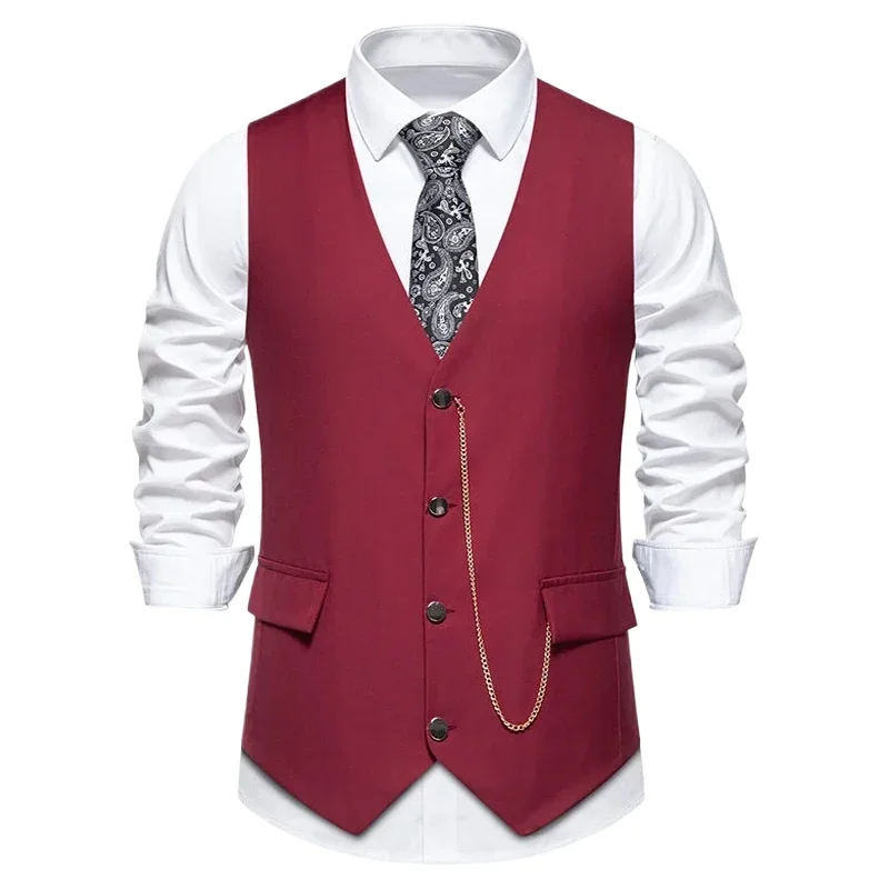 

Western Vest for Men Suit Chaleco Elegante Hombre 2025 V-neck Chain Matching Business Social Party Dress Mens Waistcoat Vest Top