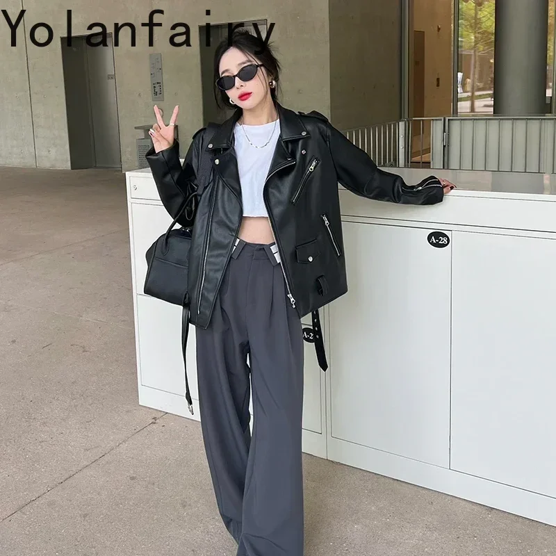 YOLANFAIRY Moda Giacca di pelle coreana Abbigliamento donna Cappotti e giacche in pelle PU Cappotto di pelle donna Chaqueta Mujer Zm1482