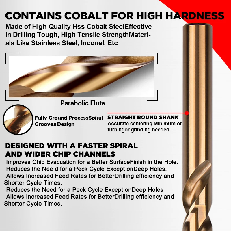 Din 338HSS M35 Cobalt 5% Parallel Shank Twist Bits for Stainless Steel/Steel/Metal From 100 Pieces