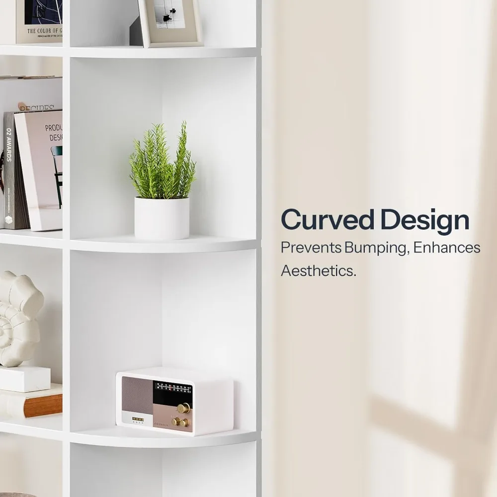 خزانة كتب زاوية على شكل حرف L للمكتب المنزلي وغرفة المعيشة، 74 طويلًا، رف عرض 6 طبقات للكتب والديكور #5