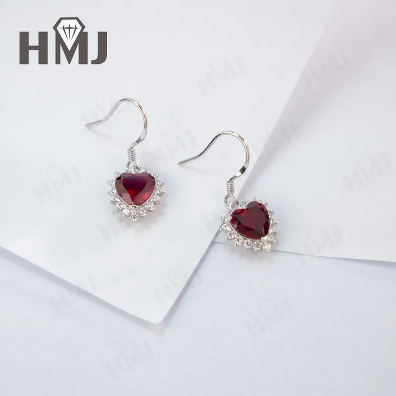Ohrringe Rubin Smaragd Laborgezüchtete Edelsteine Herzschliff 925 Silber Vergoldet mit 18K Gold Luxuriöser Trendiger Vintage Feiner Schmuck Charms – Detail 12