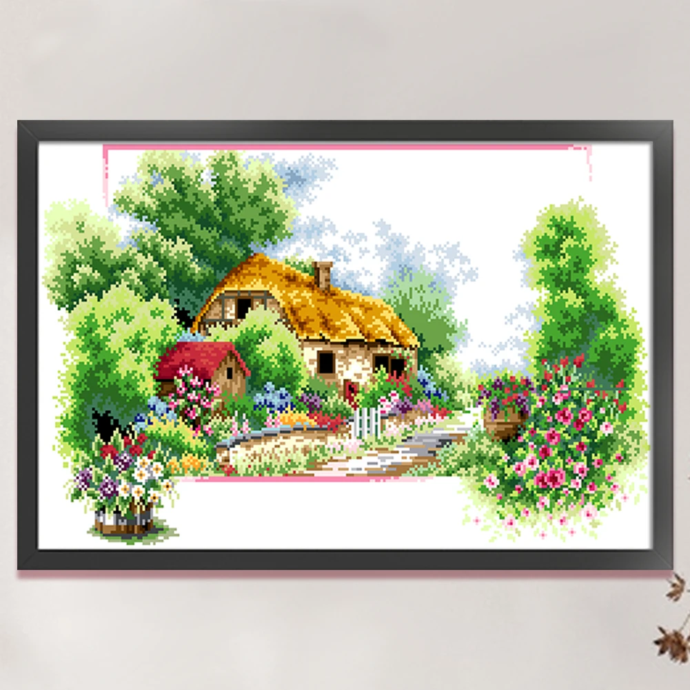 Partial Embroidery Beads Printed 9CT House Cross Stitch Kit Home Art Decoration Bead Embroidery Wall Hanging for New Year Gift