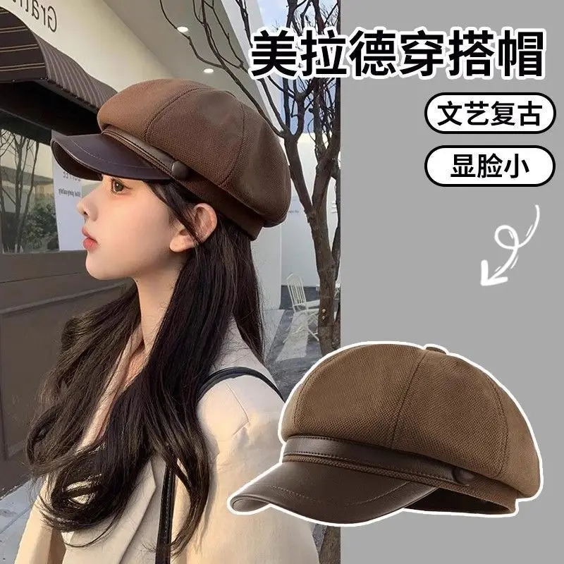 

Panama-Inspired Winter Beret with Duck Bill Brim Elegant Thermal Octagonal Painter Hat for Women Artistic Style