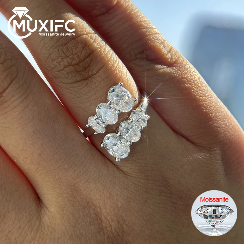 

Oval Cut All Moissanite Bridal Rings 6 Lab Diamond Open Rings for Women 925 Sterling Silver Engagement Wedding Band Jewelry Gift