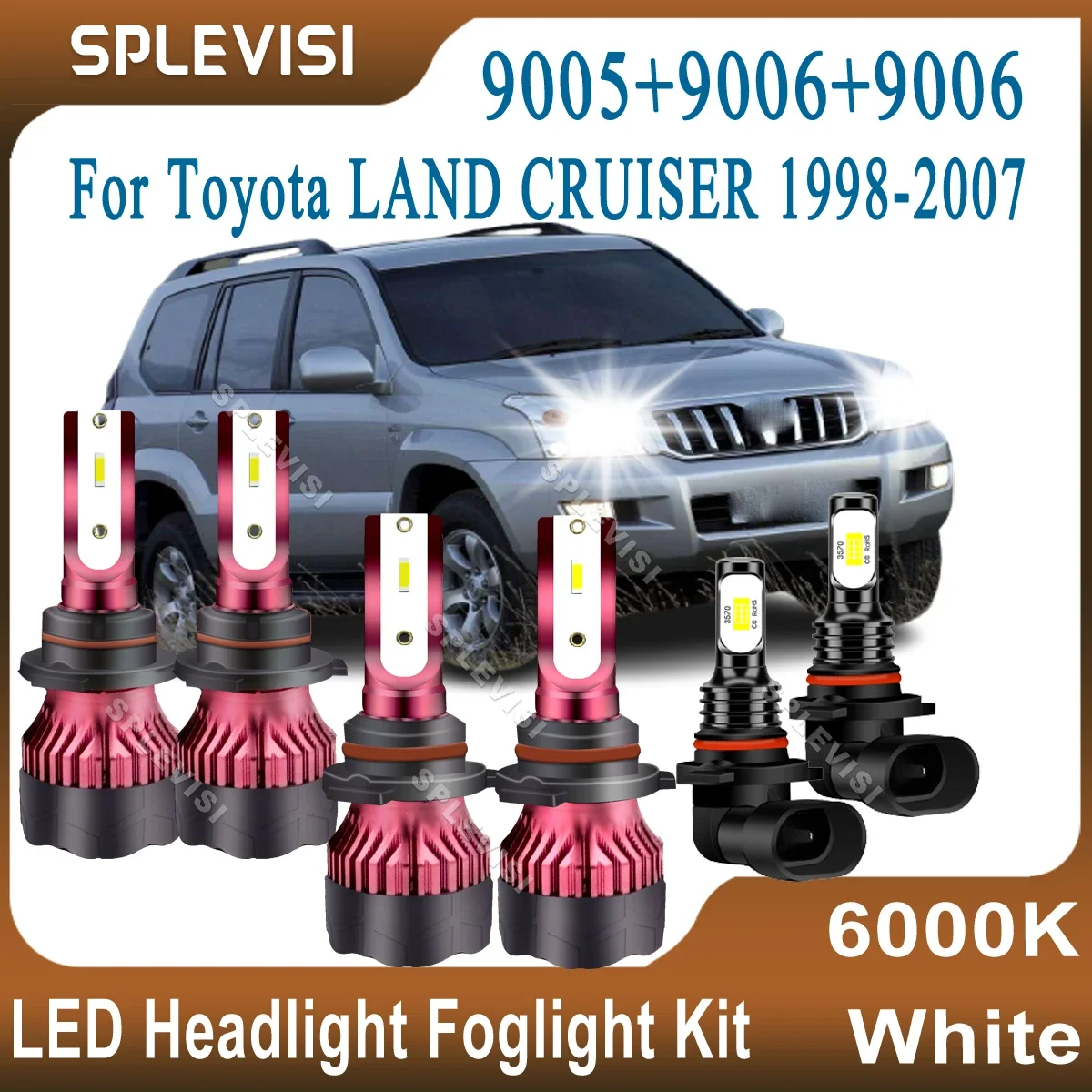 

LED Headlight Bulb Hi Low Beam Foglight Clear White For Toyota LAND CRUISER 1998 1999 2000 2001 2002 2003 2004 2005 2006 2007