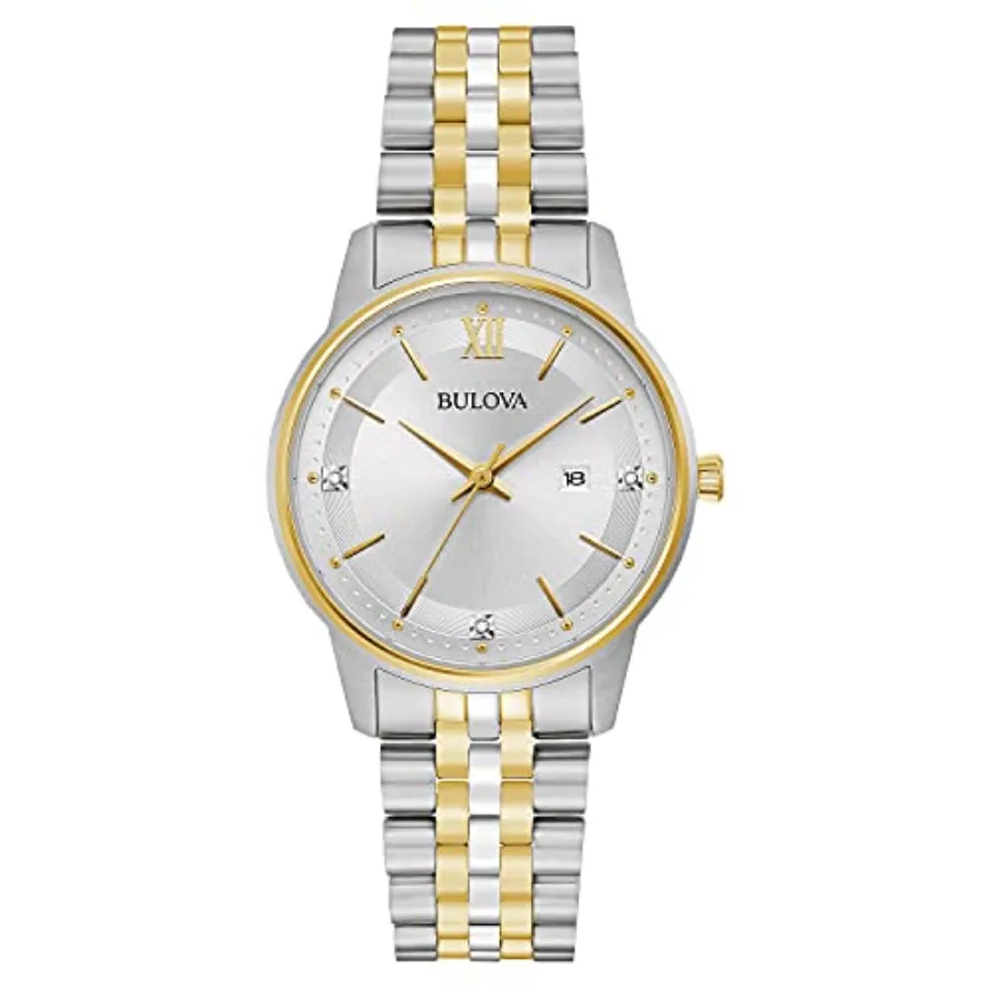 Bulova Ladies' Classic Diamond Two-Tone Gold Stainless Steel 3-Hand Calendar Date Quartz Watch