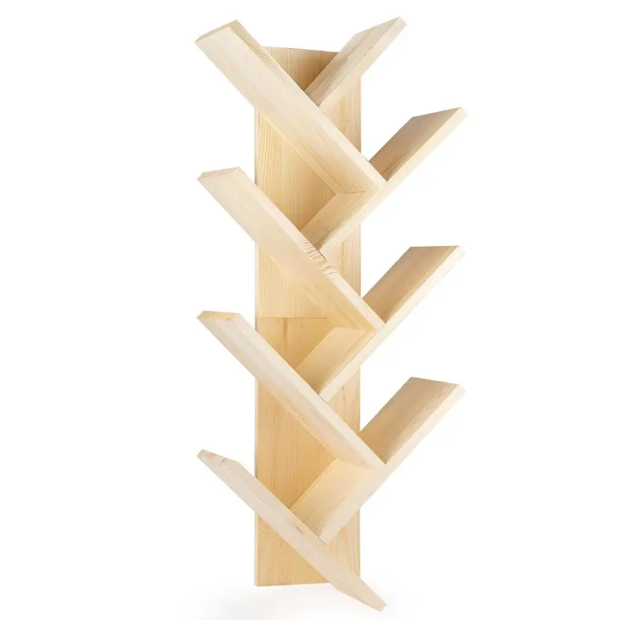

Книжная полка, 7-уровневая настенная книжная полка, органайзер для книг из натурального дерева, книга из массива сосны, книжная полка в виде дерева, книжная полка для спальни