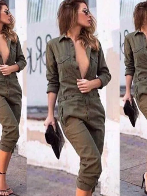 Slim Fit Long Sve Jump Suit met opstaande kraag Street Sle Casual broek voor dames Normale dunne herfstcollectie