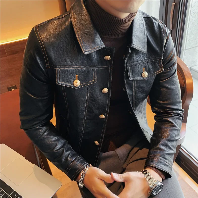 Chaqueta de cuero informal para hombre, abrigos ajustados de alta calidad a la moda, ropa de S-3XL, Primavera