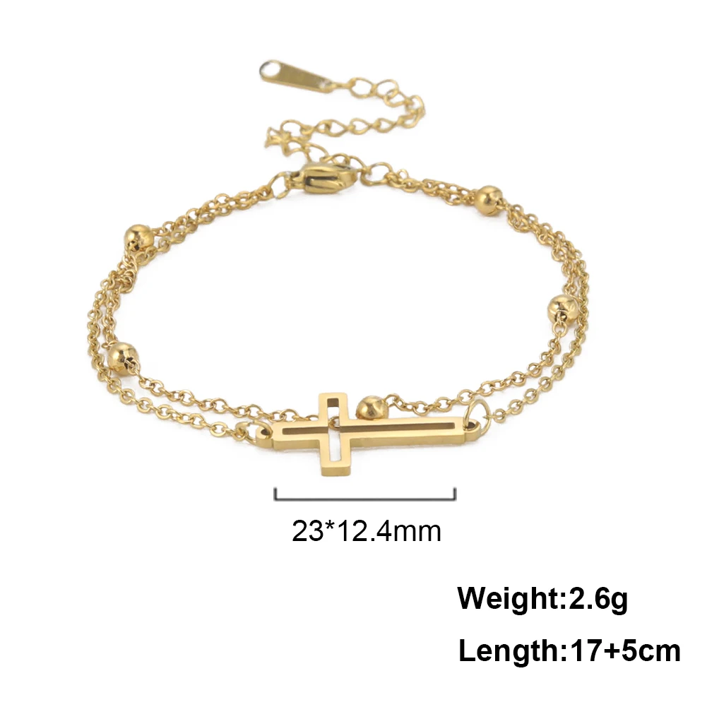 Fashion Women\'s Jewelry Cross Pendant Bracelets Stainless Steel Double Layer Chain Bracelets for Men Women Trend Gift