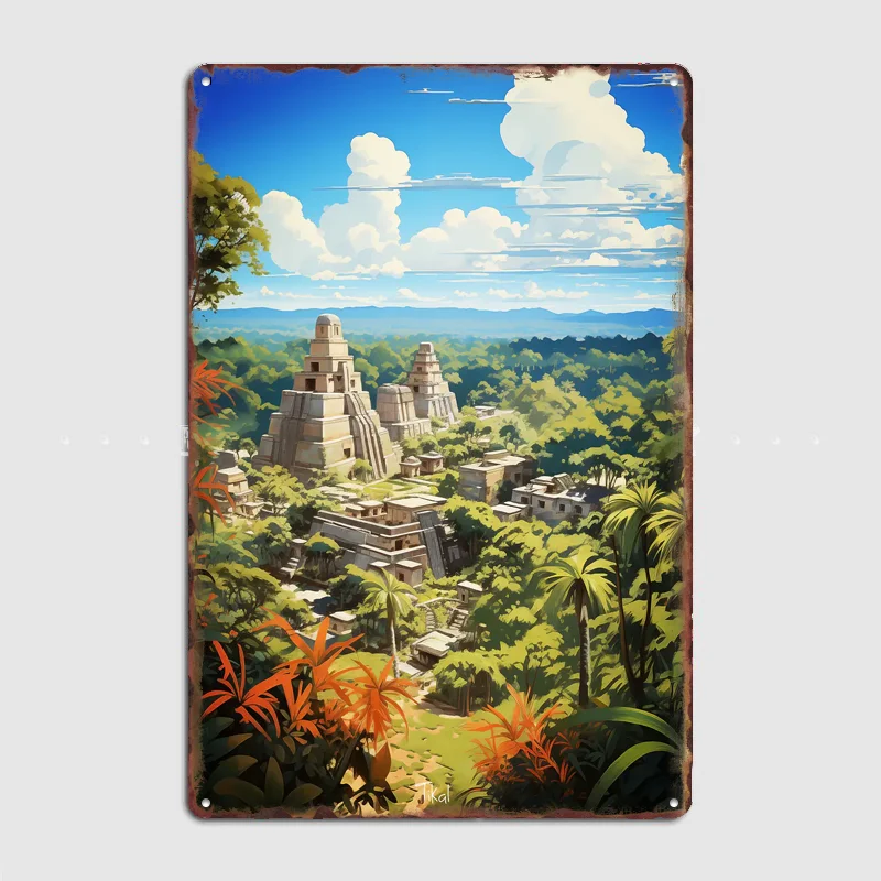Póster Retro de Metal con Pintura al Óleo de Tikal, Decoración de Pared para Club, Habitación Interior, Pósteres Personalizados, Decoración del Hogar