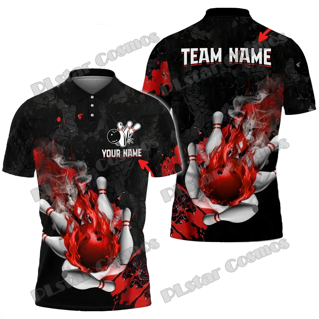Bowling Ball And Pins Fire And Blood Multicolor Custom Name 3D Printed Men's Polo Shirt Summer Unisex Casual Polo shirt WK220