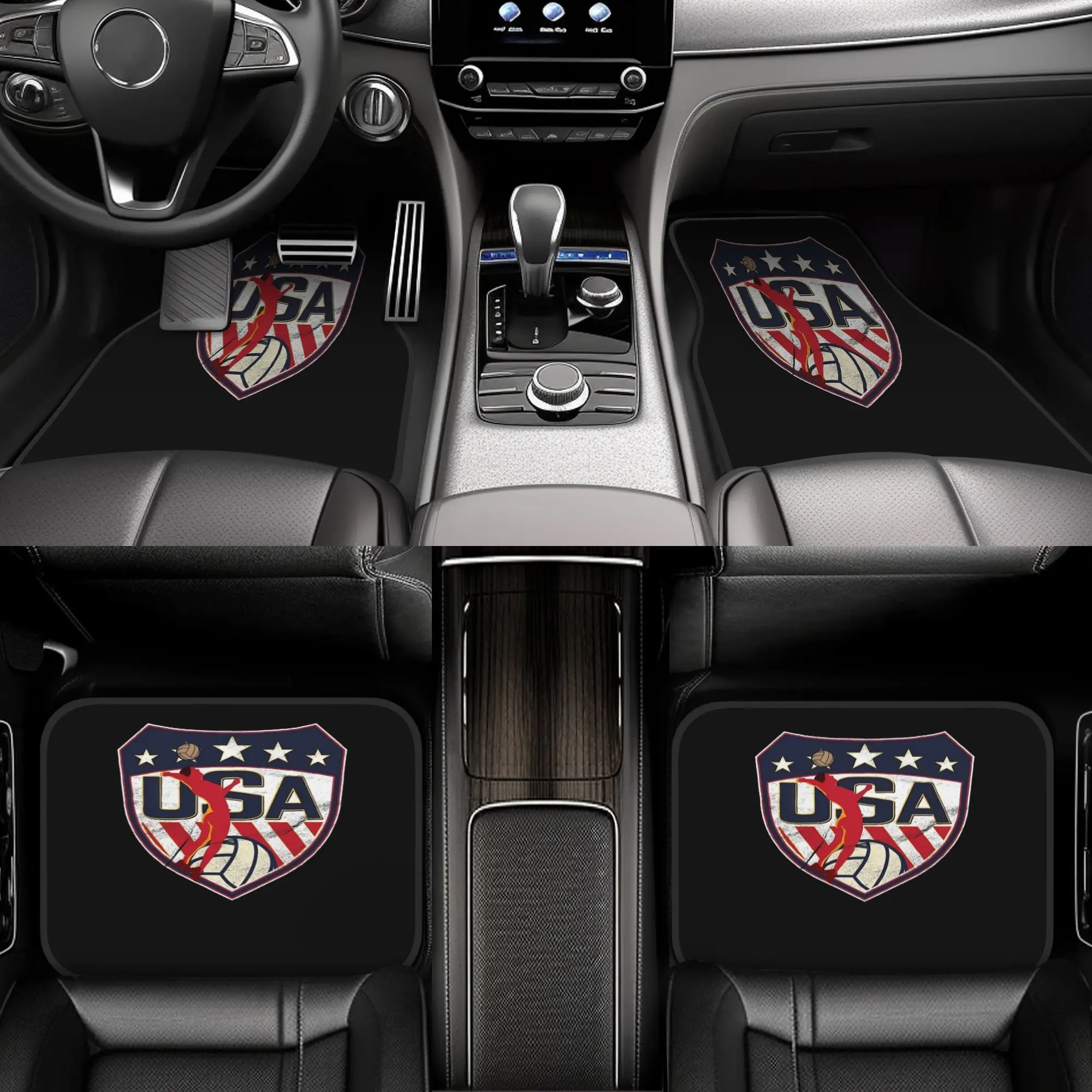 4pcs All-in-One US Volleyball Team Design Car Floor Mats - Heavy-Duty Car Floor Liners With USA Volleyball Logo & Number 6 - Fit