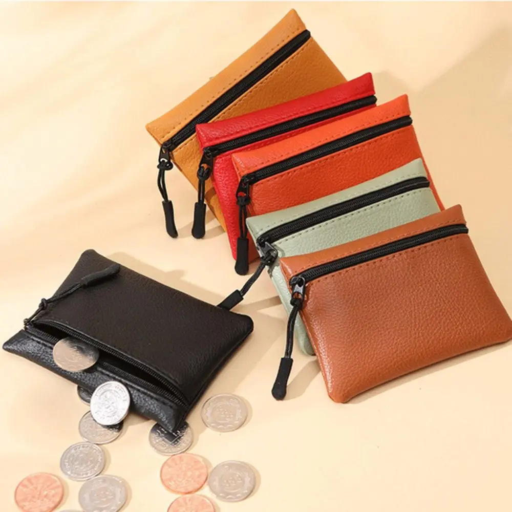 Unisex Solid Color Mini Coin Purse PU Leather Zipper Small Wallet Storage Pouch Money Pocket Women Men