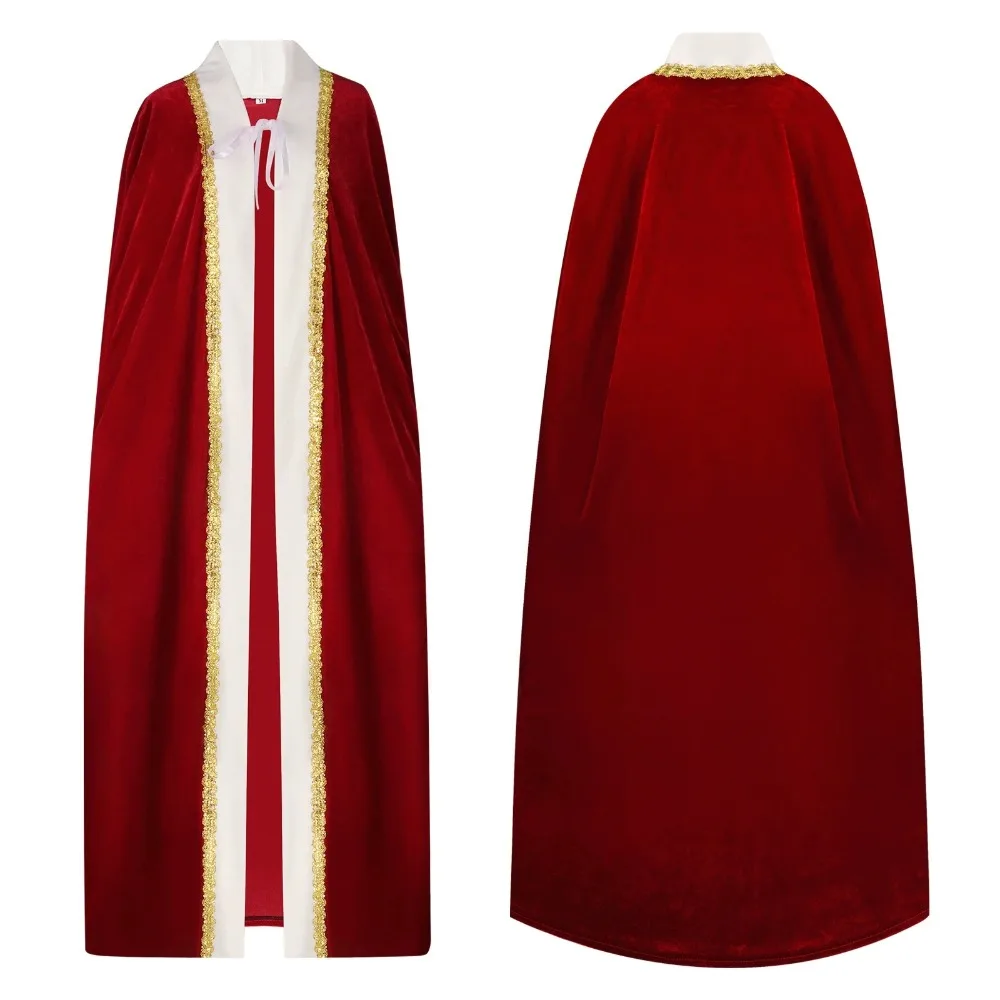 

Burgundy Velvet Lace Cloak Cape King Queen Prince Cosplay Costume Halloween Costume Adult Men Women Carnival Party Outfit