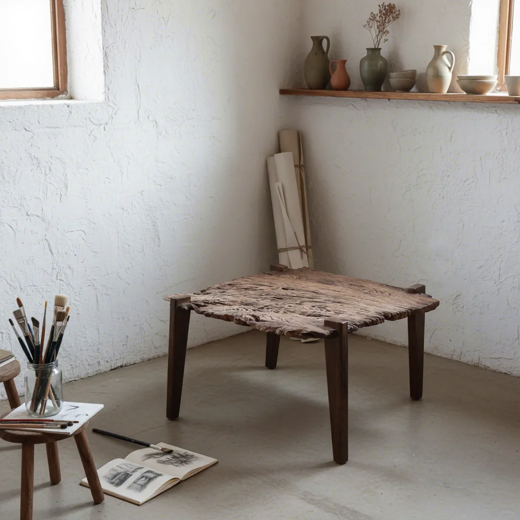 

Wabi Sabi Vintage Weathered Natural Texture Irregular Tea Table Coffee Table Unique Design Handmade Furniture