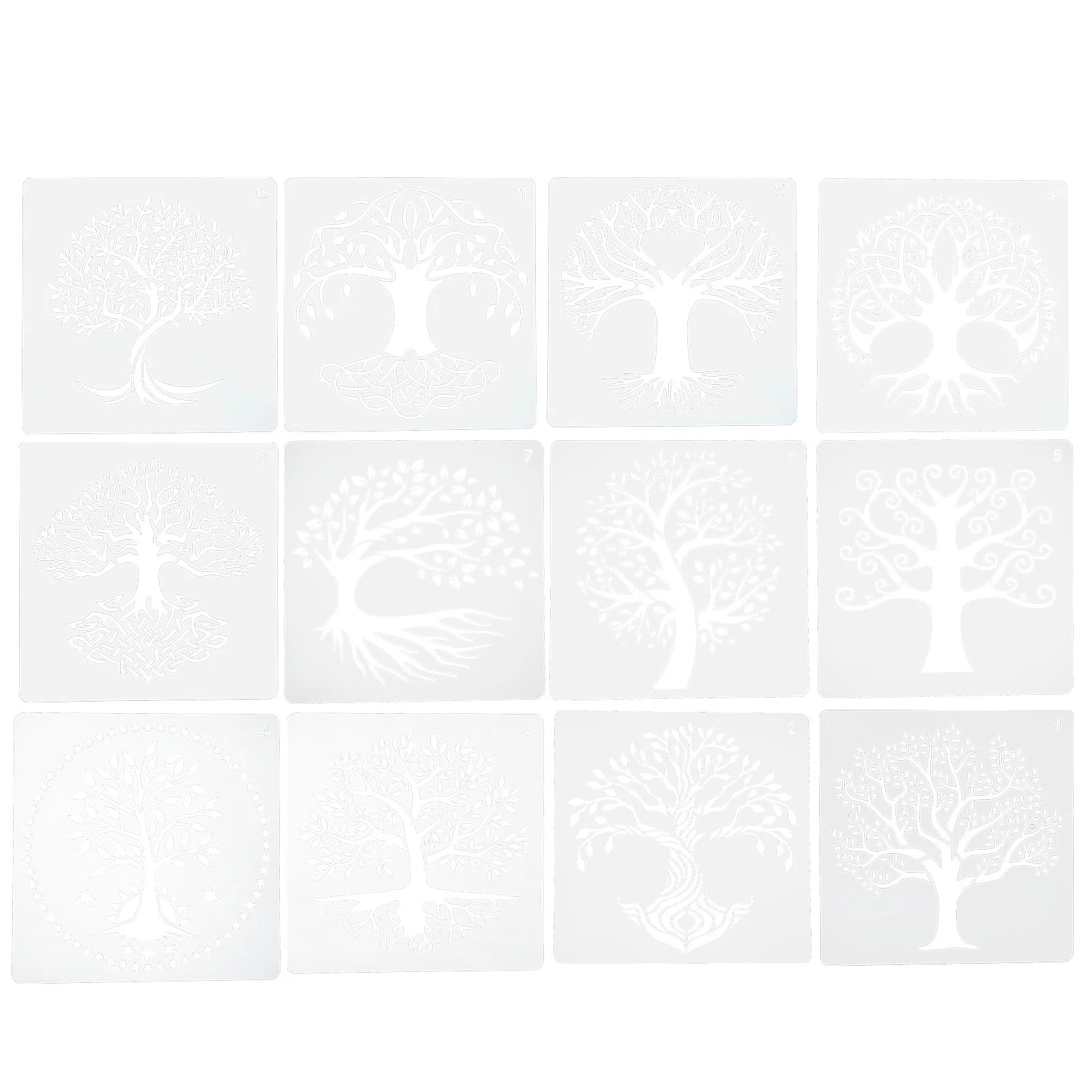 

12 Sheets Hollow Out Tree of Life Template The Pet Stencils for Painting on Wall