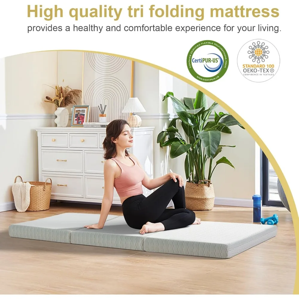 مرتبة قابلة للطي، مرتبة إسفنجية الذاكرة ثلاثية الطي، مرتبة قابلة للطي مع غطاء قابل للغسل، مرتبة ثلاثية الطي لليوجا/التخييم #2