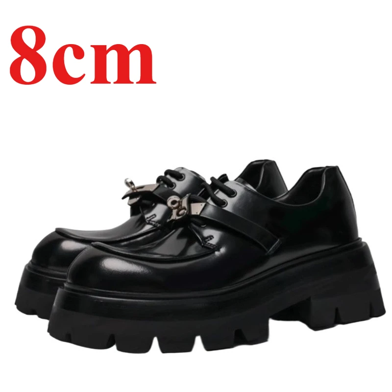 

Genuine Leather Men's Dress Shoes for Increase 8cm Metal Buckle Decoration Original Design Fashion Casual Thick Sole Derby Shoes