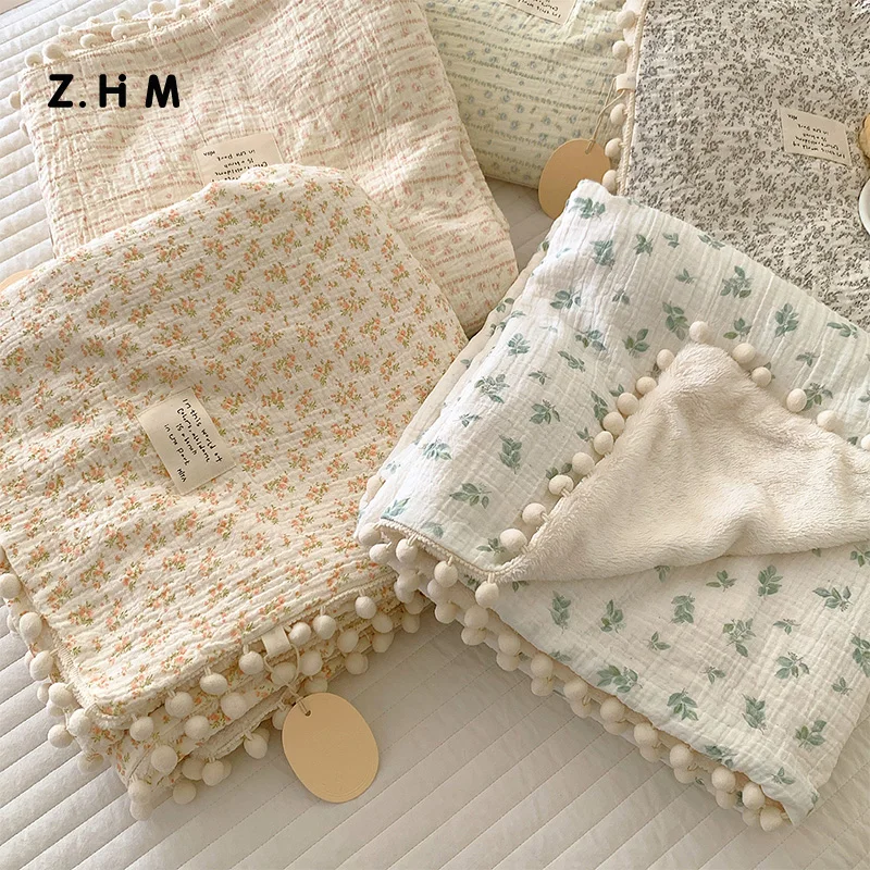 

Korean Sle Floral Print Thiened Milk Velvet Sofa Blanket Small Size Office Nap Blanket Cover Blanket for ternoon Nap