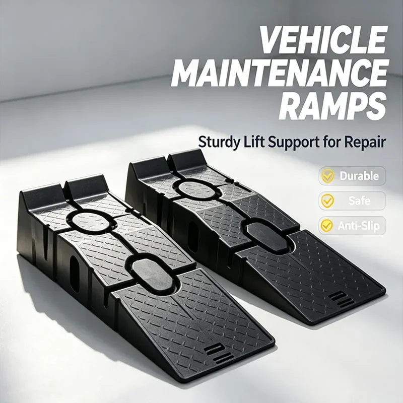 Black 2500kg Heavy-Duty Car Ramps 900mm Long Anti-Slip Work Ramps for Oil Change And Car Repair Maintenance Lift Tools Set