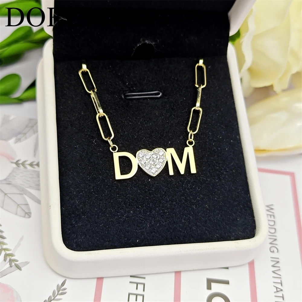 DOREMI Proposal Mother Day Best Elegant Gift Anniversary Custom Name Thick Chain Gold Plated Necklace Heart Crystal Necklace