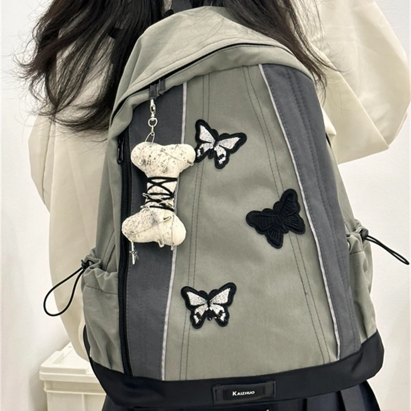 Backpacks for Students Casual Travel Vintage Patchwork Butterfly Women Bags Y2k Contrast Color High-capacity Trendy Schoolbags