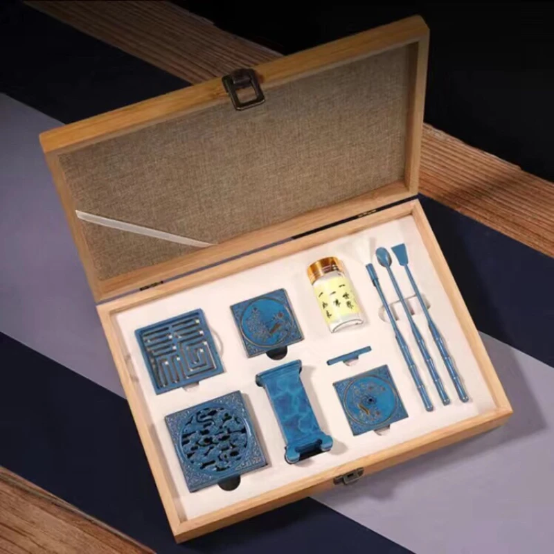 

Китай чистая медь синий набор инструментов для благовоний цитрон сандал дерево агаровое дерево формы для благовоний DIY курильница