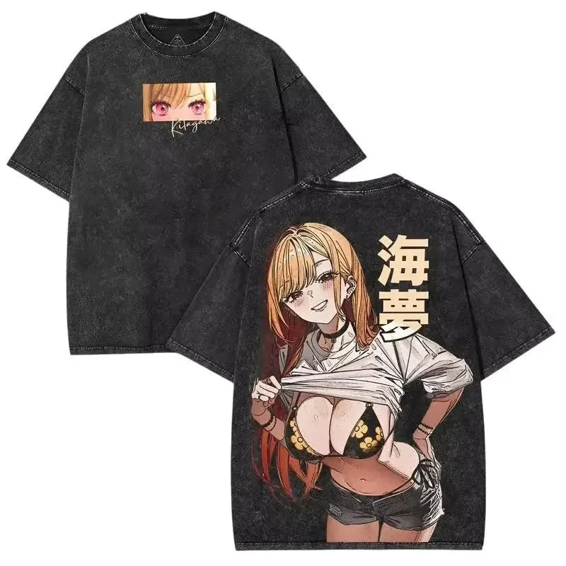 My Dress-Up Darling Kitagawa Marin Graphic T-shirt Vintage Washed Anime Merch Harajuku Unisex Oversized Short Sleeve Tee Tops