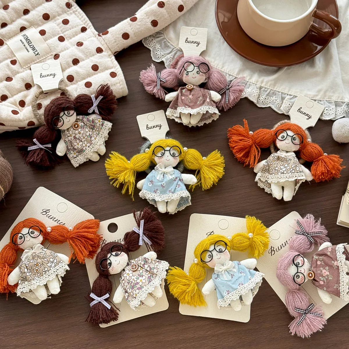Hair Clips Hair Ties Girls Cartoon Floral Dress Glasses Doll Sweet Bangs Headwear Fabric Multicolor Lightweight Small Daily