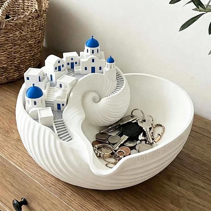 Multi-use Conch Shell Jewelry Storage Box Santorini Coastal Style Desktop Organizer Decorative Ornament For Rings Earrings Keys