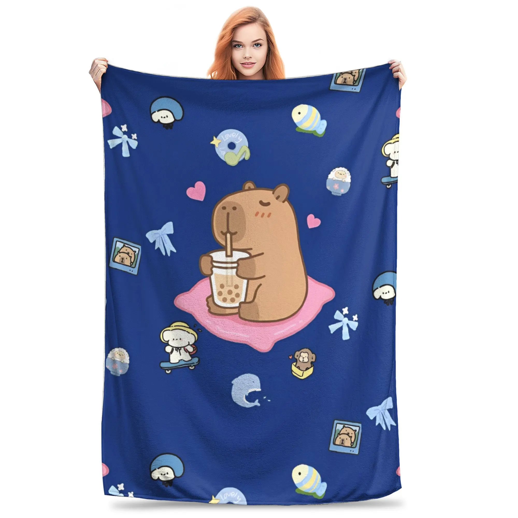 Cute Capybara Capibara Animal Blanket Flannel Spring Autumn  Multifunction Soft Throw Blankets for Bedding Travel Bedding Throws