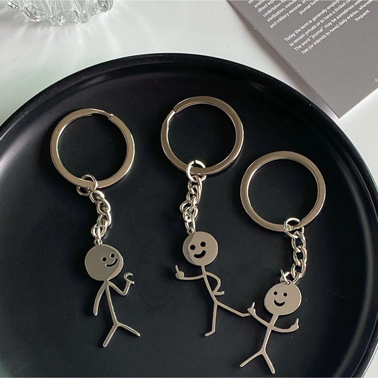 1 Pair Funny Doodle Keychain Valentine's Day Gifts Couple Middle Finger Keychain Cartoon Matchstick Men DIY Wedding Gifts