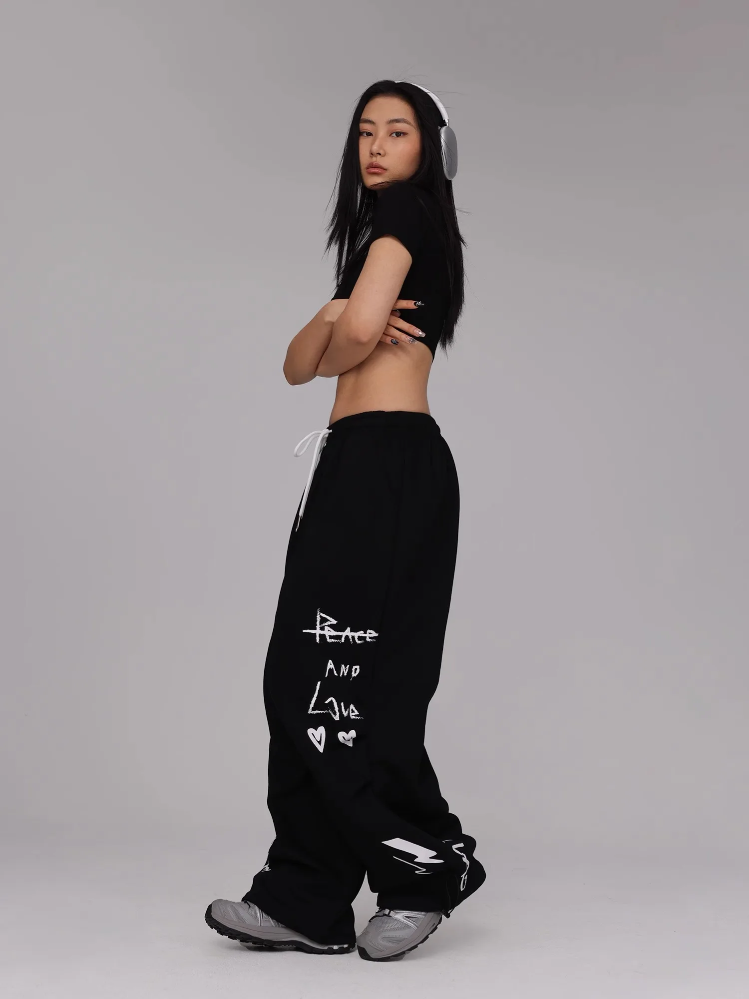 CBXLAB Street Dance Women's Black Street Graffiti Casual Pants  Hip Hop Dance Pants Jazz Gril Retro Sweatpants