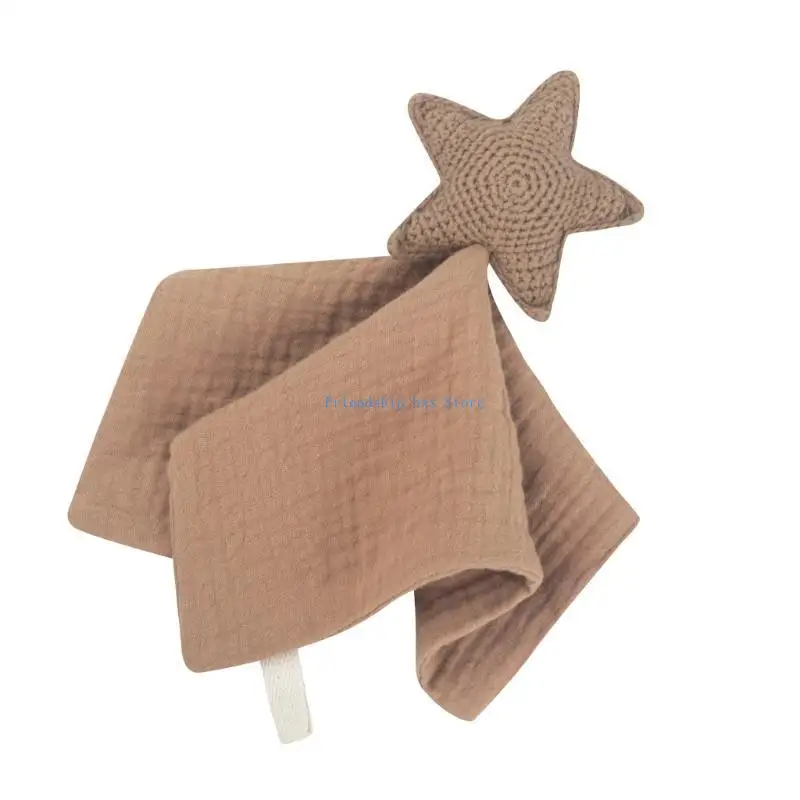 

F1CB Baby Infant Animal Soothe Appease Towel Lovely Knitted Star Decor Appease Doll for Newbrons Cotton Soft Comforting Towel