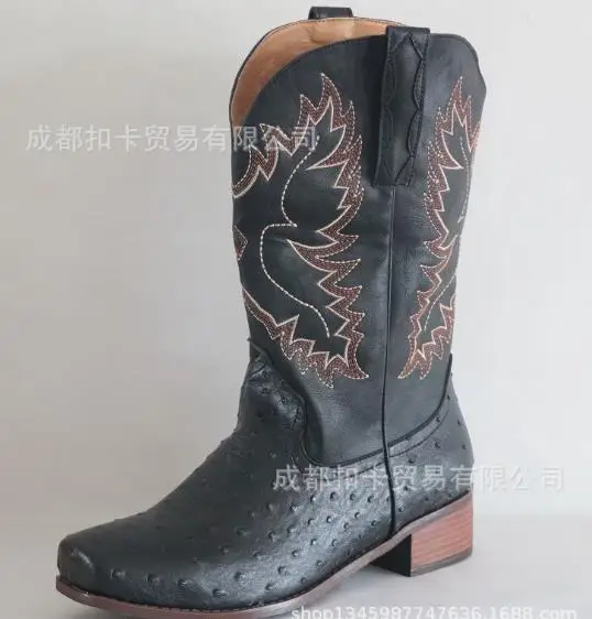 Men High Boots Embroidery Retro Handmade Mens Boots Western Cowboy Boot Pointed Toe Boots Hand Stitching Outdoor Men's Shoes view 6